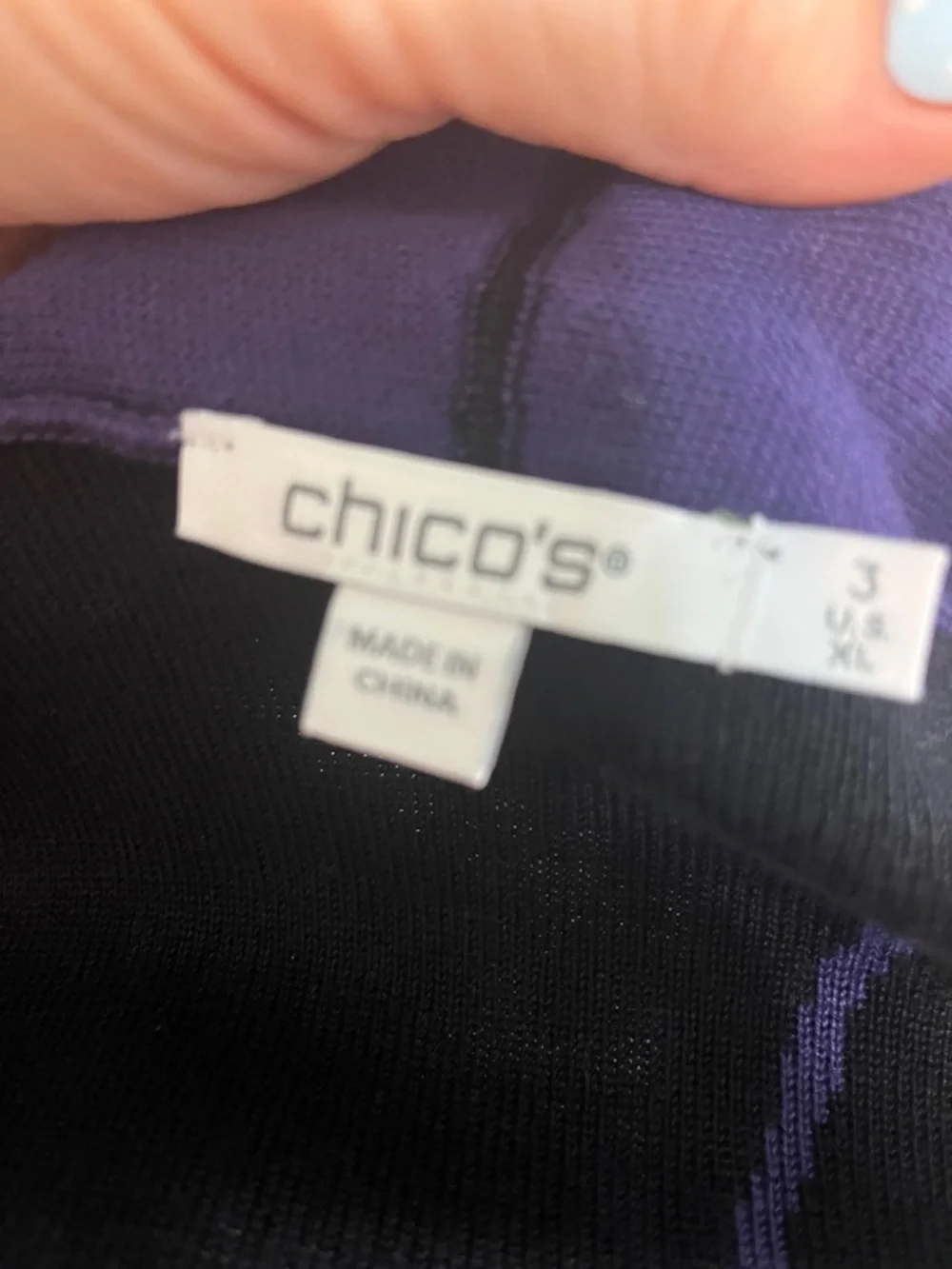 Chico’s Long Sweater Jacket Duster Purple/Black Floating Foliage NWT Chicos 3 XL